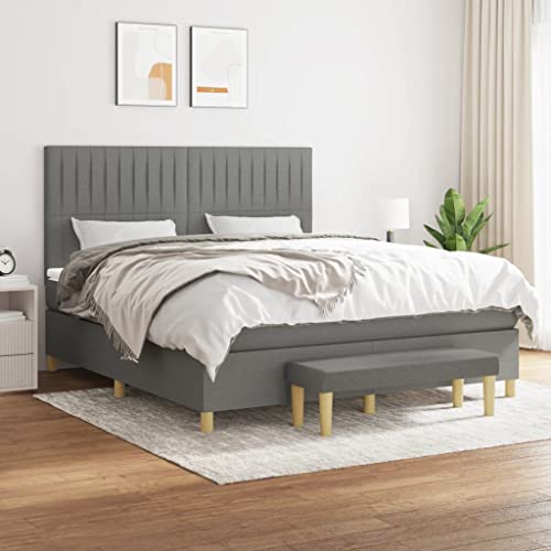 Qnhdfrt Boxspringbett Dunkelgrau 160x200 cm mit höhenverstellbarem Kopfteil Taschenfederkernmatratze und praktischer Bank für Schlafzimmer Gästezimmer von Qnhdfrt