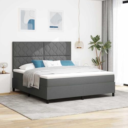 Qnhdfrt Boxspringbett Dunkelgrau 180 x 200 cm mit Matratze und Topper Stoffbezug Geometrisches Design Robuste Holzbeine Gemütlich und Langlebig für Schlafzimmer von Qnhdfrt