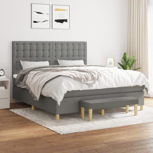 Qnhdfrt Boxspringbett Dunkelgrau 180x200 cm mit höhenverstellbarem Kopfteil und Taschenfederkernmatratze für erholsamen Schlaf Stoffbezug atmungsaktiv und langlebig von Qnhdfrt