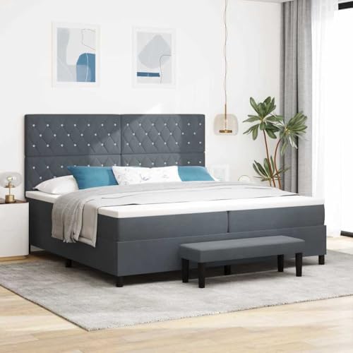 Qnhdfrt Boxspringbett Dunkelgrau 200x200 cm Samt mit Matratze und Bank Elegantes Design für Schlafzimmer Gemütliches Doppelbett mit Kopfteil und Stauraum von Qnhdfrt