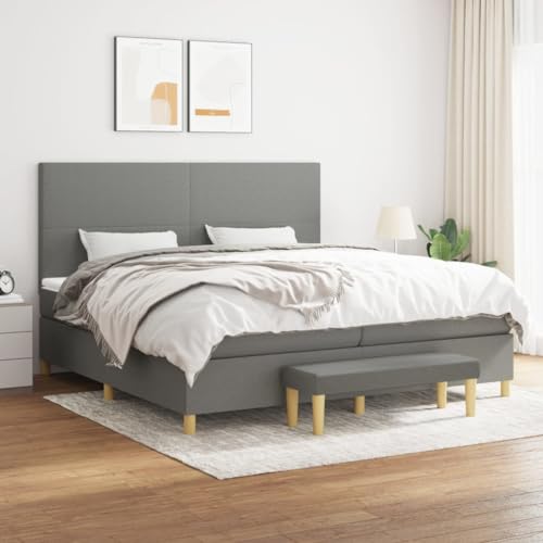 Qnhdfrt Boxspringbett Dunkelgrau 200x200 cm mit höhenverstellbarem Kopfteil Taschenfederkernmatratze und praktischer Bank für Schlafzimmer Gästezimmer oder Wohnbereich von Qnhdfrt