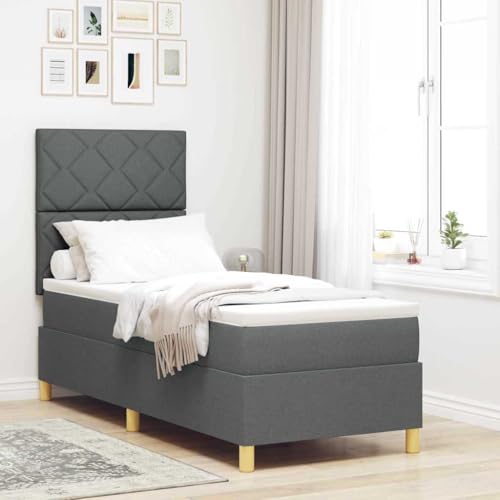 Qnhdfrt Boxspringbett Dunkelgrau 80x200 cm mit Matratze Topper und LED Beleuchtung Modernes Design mit Geometrischem Muster für Schlafzimmer von Qnhdfrt