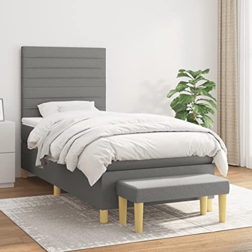 Qnhdfrt Boxspringbett Dunkelgrau 80x200 cm mit höhenverstellbarem Kopfteil und Taschenfederkernmatratze für erholsamen Schlaf im Schlafzimmer oder Gästezimmer von Qnhdfrt