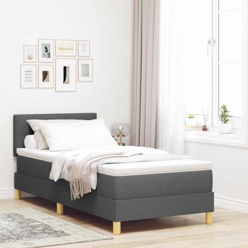 Qnhdfrt Boxspringbett Dunkelgrau 90x190 cm Modernes Design mit Matratze und Topper aus Strapazierfähigem Polyester für Erwachsene Elegantes Schlafzimmer Einzelbett von Qnhdfrt