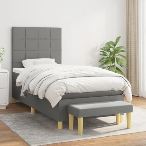 Qnhdfrt Boxspringbett Dunkelgrau 90x190 cm mit Kopfteil und Bank aus strapazierfähigem Polyester Stoff für erholsamen Schlaf im Schlafzimmer von Qnhdfrt