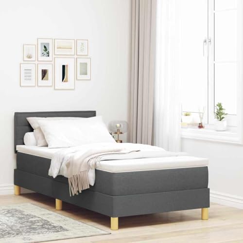 Qnhdfrt Boxspringbett Dunkelgrau 90x200 cm Modernes Design mit Matratze und Auflage Einzelbett aus strapazierfähigem Polyester mit natürlichen Holzbeinen von Qnhdfrt