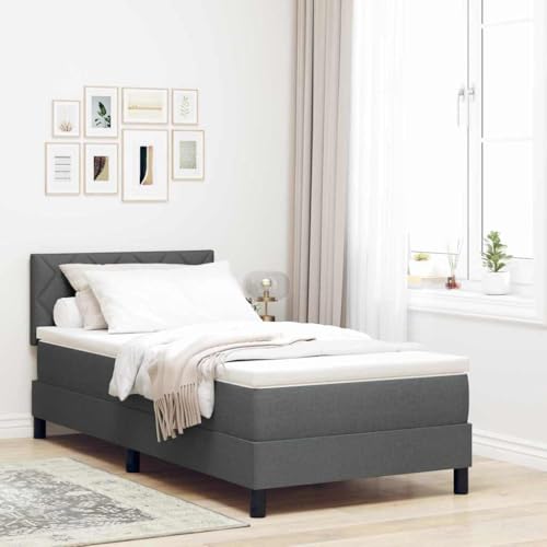 Qnhdfrt Boxspringbett Dunkelgrau 90x200 cm Modernes Design mit Matratze und Topper Stabiler Holzrahmen für Bequemen Schlaf im Schlafzimmer oder Gästezimmer von Qnhdfrt