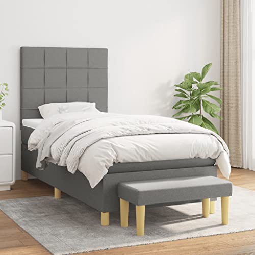 Qnhdfrt Boxspringbett Dunkelgrau 90x200 cm mit höhenverstellbarem Kopfteil Taschenfederkernmatratze und Sitzbank für Schlafzimmer und Gästezimmer von Qnhdfrt