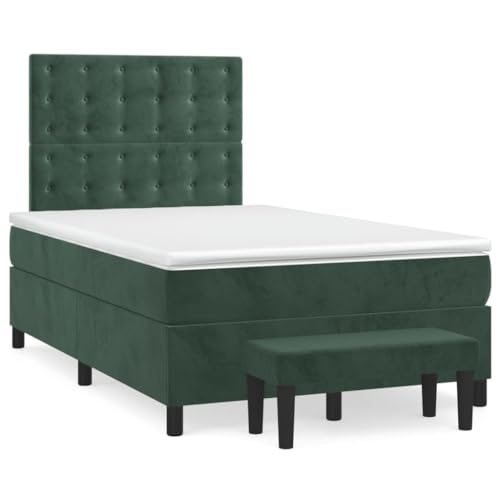 Qnhdfrt Boxspringbett Dunkelgrün 120x190 cm mit Samtbezug Höhenverstellbares Kopfteil und Taschenfederkernmatratze für erholsamen Schlaf Gästebett oder Daybed von Qnhdfrt