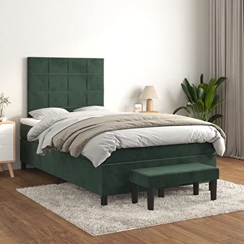 Qnhdfrt Boxspringbett Dunkelgrün 120x200 cm mit Samtbezug Höhenverstellbares Kopfteil und Taschenfederkernmatratze für erholsamen Schlaf inklusive Matratzenauflage und praktischer Bank von Qnhdfrt
