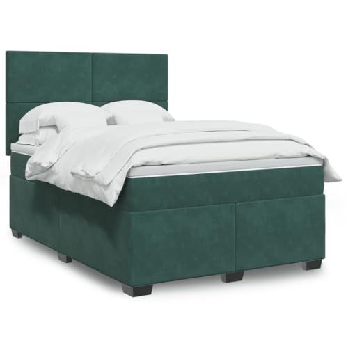 Qnhdfrt Boxspringbett Dunkelgrün 140x190 cm mit Taschenfederkernmatratze und höhenverstellbarem Kopfteil Samtstoff für erholsamen Schlaf im Schlafzimmer oder Gästezimmer von Qnhdfrt
