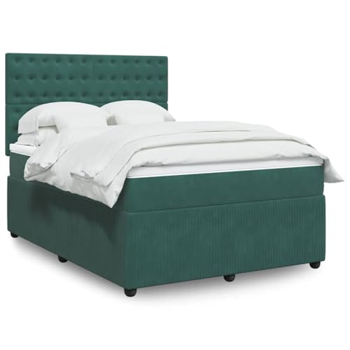 Qnhdfrt Boxspringbett Dunkelgrün 140x200 cm mit Taschenfederkernmatratze und höhenverstellbarem Kopfteil Samtstoff Bezug für erholsamen Schlaf von Qnhdfrt