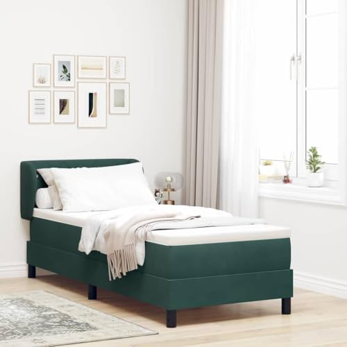 Qnhdfrt Boxspringbett Dunkelgrün 80x200 cm Samtstoff Matratze mit Taschenfederkern und Topper Mittelharte Schlafunterstützung für Rücken und Bauchschläfer von Qnhdfrt