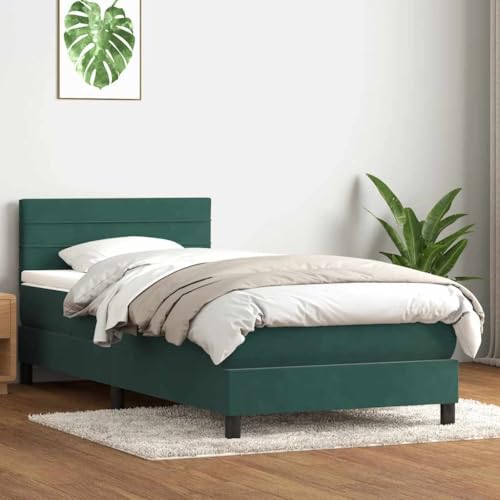 Qnhdfrt Boxspringbett Dunkelgrün 80x220 cm Samt Bettgestell mit Kopfteil Taschenfederkern Matratze und Topper für erholsamen Schlaf von Qnhdfrt