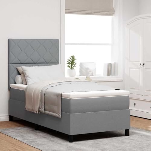 Qnhdfrt Boxspringbett Einzelbett 90 x 190 cm mit Matratze und Topper Hellgrau Modernes Design mit Geometrischem Muster Stabiles Holzgestell für Schlafzimmer von Qnhdfrt