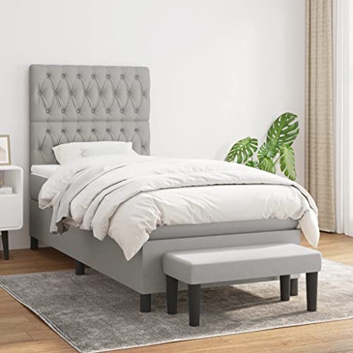 Qnhdfrt Boxspringbett Hellgrau 100x200 cm mit höhenverstellbarem Kopfteil und Taschenfederkernmatratze für erholsamen Schlaf im Schlafzimmer oder Gästezimmer von Qnhdfrt