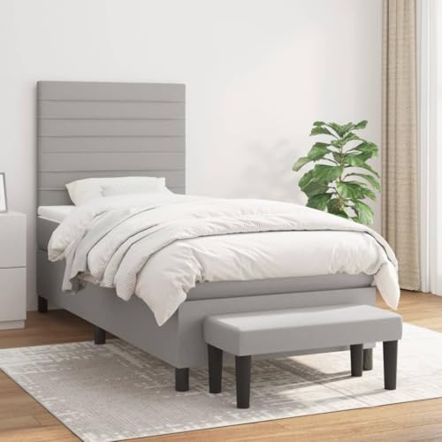 Qnhdfrt Boxspringbett Hellgrau 100x200 cm mit höhenverstellbarem Kopfteil und Taschenfederkernmatratze für erholsamen Schlaf inklusive Matratzenauflage und Bank von Qnhdfrt