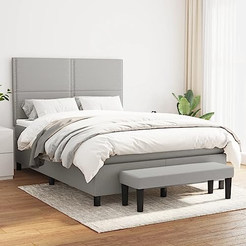 Qnhdfrt Boxspringbett Hellgrau 140x190 cm mit höhenverstellbarem Kopfteil Taschenfederkernmatratze und praktischer Bank für Schlafzimmer Gästezimmer oder Wohnbereich von Qnhdfrt