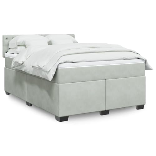 Qnhdfrt Boxspringbett Hellgrau 140x200 cm mit Taschenfederkernmatratze und Samtbezug für erholsamen Schlaf Komfortables Gästebett oder Doppelbett von Qnhdfrt