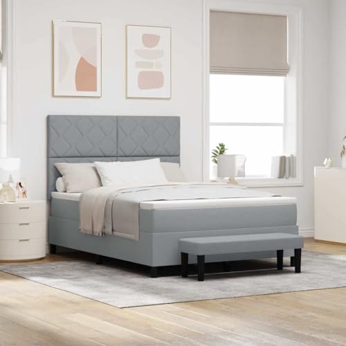 Qnhdfrt Boxspringbett Hellgrau 160 x 200 cm Modernes Design mit Geometrischem Muster Stabiles Bettgestell aus Stoff und Holz Bequeme Matratze inklusive Topper für Erholsamen Schlaf von Qnhdfrt