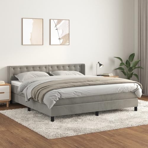 Qnhdfrt Boxspringbett Hellgrau 180x200 cm mit Samtbezug und höhenverstellbarem Kopfteil Taschenfederkernmatratze für erholsamen Schlaf von Qnhdfrt
