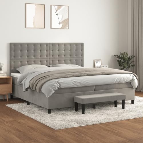 Qnhdfrt Boxspringbett Hellgrau 200x200 cm mit Samtbezug Höhenverstellbares Kopfteil und Taschenfederkernmatratze für erholsamen Schlaf Gästebett oder Doppelbett Qnhdfrt Boxspringbett Hellgrau 200x200 cm mit Samtbezug Höhenverstellbares Kopfteil und Taschenfederkernmatratze für erholsamen Schlaf Gästebett oder Doppelbett von Qnhdfrt