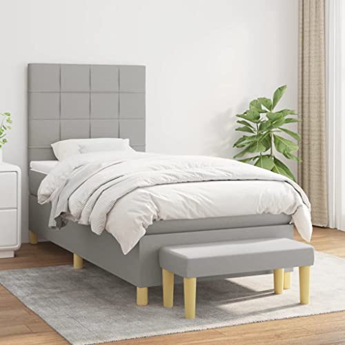 Qnhdfrt Boxspringbett Hellgrau 90x190 cm mit höhenverstellbarem Kopfteil Taschenfederkernmatratze und praktischer Bank für Schlafzimmer Gästezimmer oder Wohnbereich von Qnhdfrt
