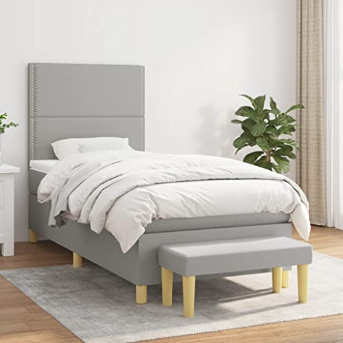 Qnhdfrt Boxspringbett Hellgrau 90x190 cm mit höhenverstellbarem Kopfteil Taschenfederkernmatratze und praktischer Bank für Schlafzimmer Gästezimmer oder Wohnbereich von Qnhdfrt