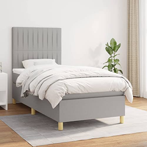 Qnhdfrt Boxspringbett Hellgrau 90x200 cm mit höhenverstellbarem Kopfteil und Taschenfederkernmatratze für erholsamen Schlaf im Schlafzimmer oder Gästezimmer von Qnhdfrt