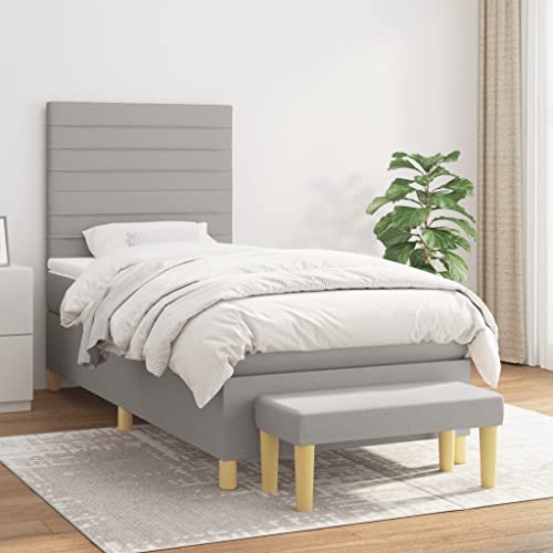 Qnhdfrt Boxspringbett Hellgrau 90x200 cm mit höhenverstellbarem Kopfteil und Taschenfederkernmatratze für erholsamen Schlaf im Schlafzimmer oder Gästezimmer von Qnhdfrt