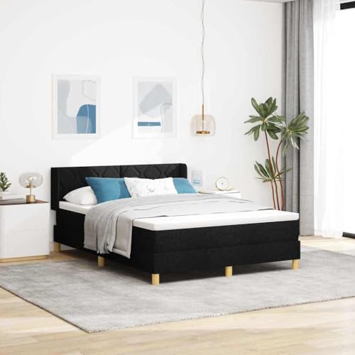 Qnhdfrt Boxspringbett Modernes Design mit Verstellbarem Kopfteil 160 x 200 cm Stoff in Schwarz und Weiß Mittelharte Matratze für en Schlafkomfort von Qnhdfrt