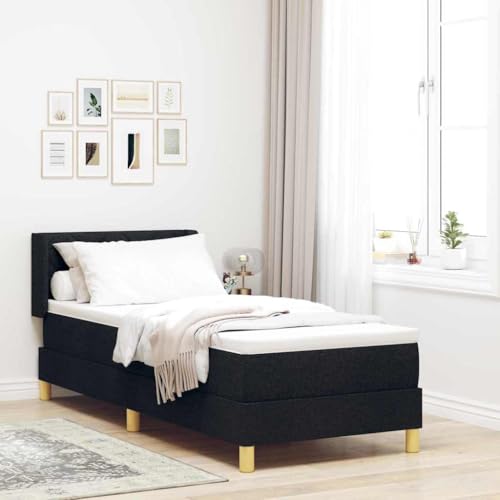 Qnhdfrt Boxspringbett Modernes Design mit Verstellbarem Kopfteil und Mittelharter Matratze 80 x 200 cm Schwarz Weiß Stoff für Schlafzimmer Gästebett und Jugendbett von Qnhdfrt
