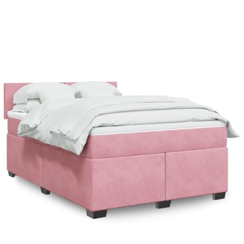 Qnhdfrt Boxspringbett Rosa 140x190 cm Samtstoff Taschenfederkern Matratze mit LED Beleuchtung und waschbarer Auflage für Schlafzimmer und Gästezimmer von Qnhdfrt