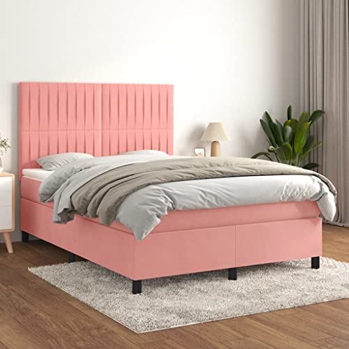 Qnhdfrt Boxspringbett Rosa 140x190 cm mit Samtbezug Höhenverstellbares Kopfteil Taschenfederkernmatratze Mittelharte Unterstützung für Erholsamen Schlaf Geeignet für Schlafzimmer und Gästezimmer von Qnhdfrt