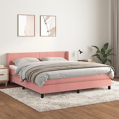 Qnhdfrt Boxspringbett Rosa 160x200 cm Samt Kopfteil Höhenverstellbar mit Taschenfederkernmatratze und Matratzenauflage für Erholsamen Schlaf von Qnhdfrt