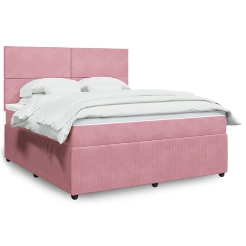 Qnhdfrt Boxspringbett Rosa 180x200 Samt Taschenfederkern LED Kopfteil höhenverstellbar Doppelbett Komplettset für Schlafzimmer und Gästezimmer von Qnhdfrt