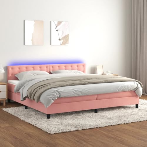 Qnhdfrt Boxspringbett Rosa 200x200 cm Samt LED Beleuchtung mit Kopfteil und Matratze für erholsamen Schlaf im Schlafzimmer von Qnhdfrt