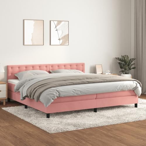 Qnhdfrt Boxspringbett Rosa 200x200 cm Samt mit Kopfteil höhenverstellbar Taschenfederkernmatratze und Matratzenauflage für erholsamen Schlaf im Schlafzimmer von Qnhdfrt