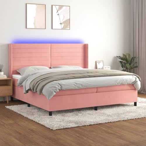 Qnhdfrt Boxspringbett Rosa 200x200 cm mit LED Beleuchtung und Taschenfederkernmatratze Samtbezug Höhenverstellbares Kopfteil für Schlafzimmer und Gästezimmer Qnhdfrt Boxspringbett Rosa 200x200 cm mit LED Beleuchtung und Taschenfederkernmatratze Samtbezug Höhenverstellbares Kopfteil für Schlafzimmer und Gästezimmer von Qnhdfrt