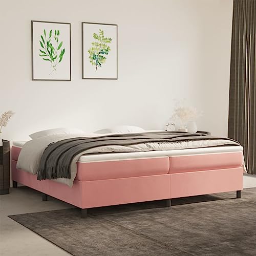 Qnhdfrt Boxspringbett Rosa 200x200 cm mit Taschenfederkernmatratze und Samtbezug Luxuriöses Bettgestell für erholsamen Schlaf mit mittelharter Unterstützung von Qnhdfrt