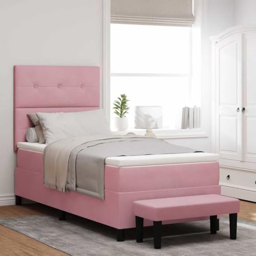 Qnhdfrt Boxspringbett Rosa Samt 80x200 cm mit Kopfteil und Matratze Mittelfest Holzrahmen für Single Gäste Jugendzimmer von Qnhdfrt