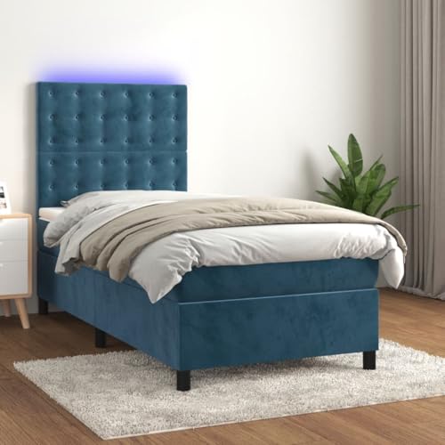 Qnhdfrt Boxspringbett Samt 80x200 cm Dunkelblau mit LED Matratze Kopfteil verstellbar Jugendbett Gästebett für Schlafzimmer Gästezimmer und Studentenzimmer von Qnhdfrt