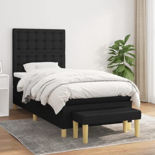 Qnhdfrt Boxspringbett Schwarz 90x190 cm mit höhenverstellbarem Kopfteil und Taschenfederkernmatratze für erholsamen Schlaf Stoffbezug atmungsaktiv und langlebig inklusive Matratzenauflage und Bank von Qnhdfrt
