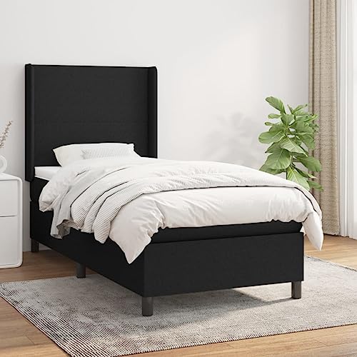 Qnhdfrt Boxspringbett Schwarz 90x190 cm mit höhenverstellbarem Kopfteil und Taschenfederkernmatratze für erholsamen Schlaf aus atmungsaktivem Polyester und massivem Lärchenholz von Qnhdfrt