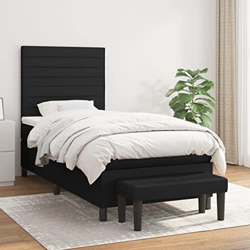 Qnhdfrt Boxspringbett Schwarz 90x200 cm mit höhenverstellbarem Kopfteil und Taschenfederkernmatratze, für erholsamen Schlaf im Schlafzimmer oder Gästezimmer von Qnhdfrt
