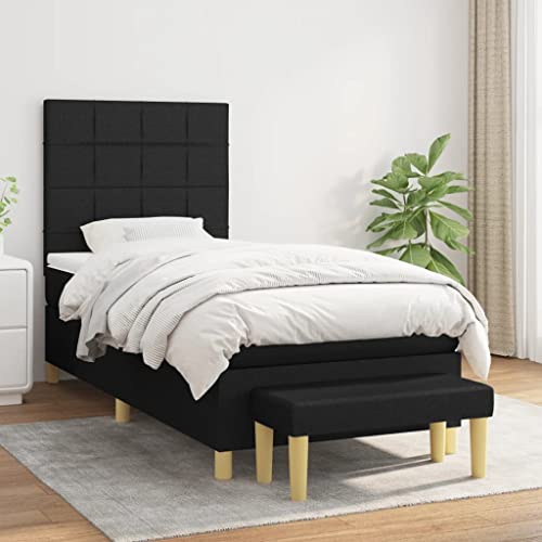 Qnhdfrt Boxspringbett Schwarz 90x200 cm mit höhenverstellbarem Kopfteil und Taschenfederkernmatratze für erholsamen Schlaf im Schlafzimmer oder Gästezimmer von Qnhdfrt