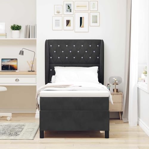 Qnhdfrt Boxspringbett Schwarz Samt 90x200 cm Einzelbett mit verstellbarem Kopfteil und mittelfester Matratze Modernes Design für Schlafzimmer Gästezimmer Jugendzimmer Qnhdfrt Boxspringbett Schwarz Samt 90x200 cm Einzelbett mit verstellbarem Kopfteil und mittelfester Matratze Modernes Design für Schlafzimmer Gästezimmer Jugendzimmer von Qnhdfrt