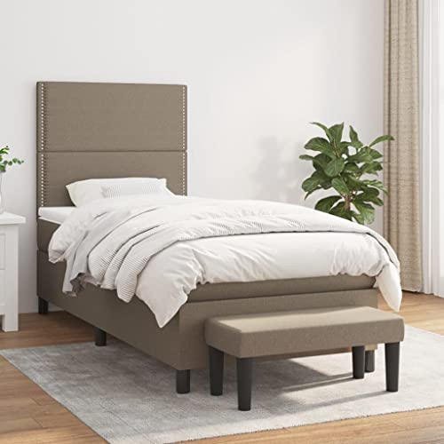 Qnhdfrt Boxspringbett Taupe 100x200 cm mit höhenverstellbarem Kopfteil Taschenfederkernmatratze und praktischer Bank für Schlafzimmer Gästezimmer oder Wohnbereich von Qnhdfrt