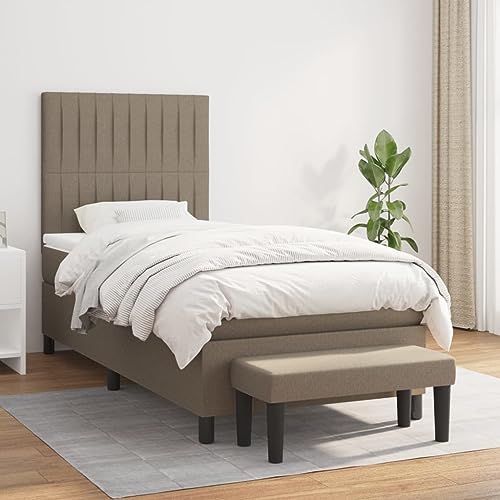 Qnhdfrt Boxspringbett Taupe 100x200 cm mit höhenverstellbarem Kopfteil und Taschenfederkernmatratze für erholsamen Schlaf Stoffbezug atmungsaktiv und langlebig inklusive Matratzenauflage und Bank von Qnhdfrt