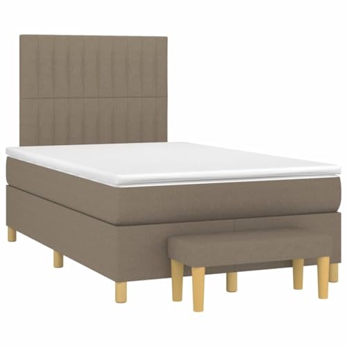 Qnhdfrt Boxspringbett Taupe 120x190 cm mit höhenverstellbarem Kopfteil Taschenfederkernmatratze und Bank aus strapazierfähigem Polyester für Schlafzimmer Gästezimmer von Qnhdfrt
